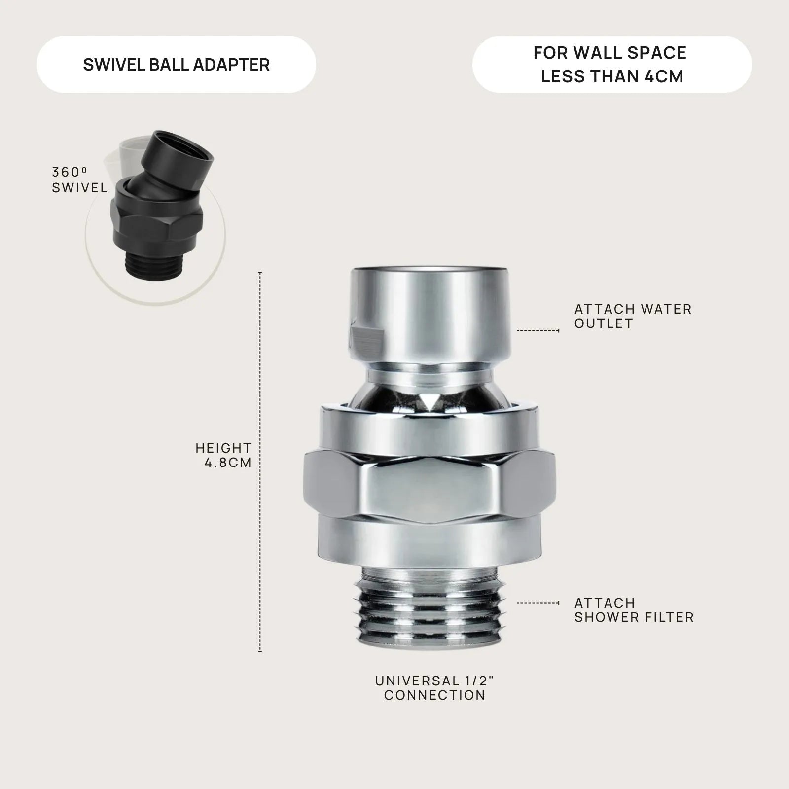 Puriti Swivel Ball Shower Adapter — Simple No-Tools Installation