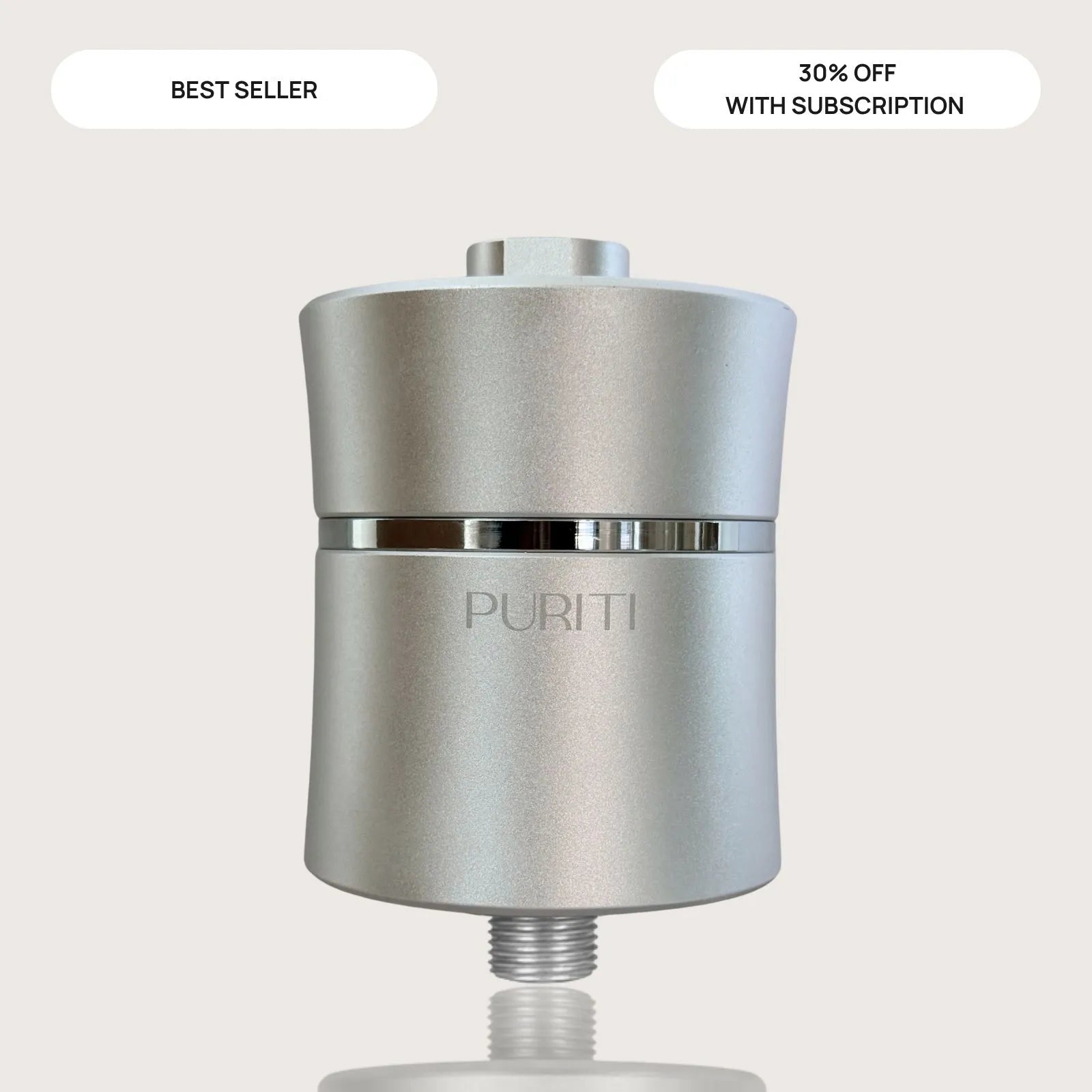Puriti Premium Shower Filter Brushed Chrome/Silver — Removes Chlorine for Healthier Hair and Skin