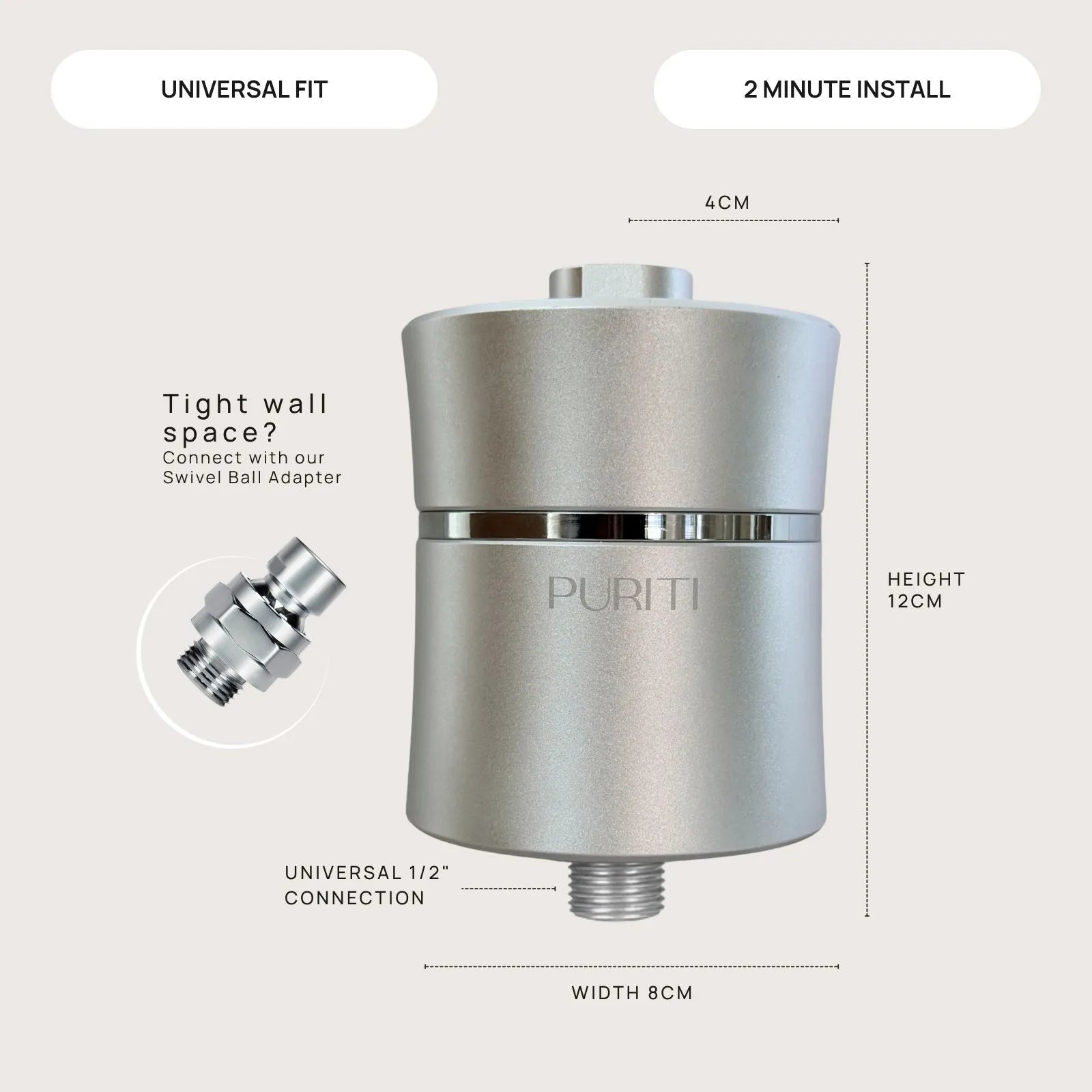 Puriti Shower Filter Dimensions — Compact Size Easy to Install on Any Shower