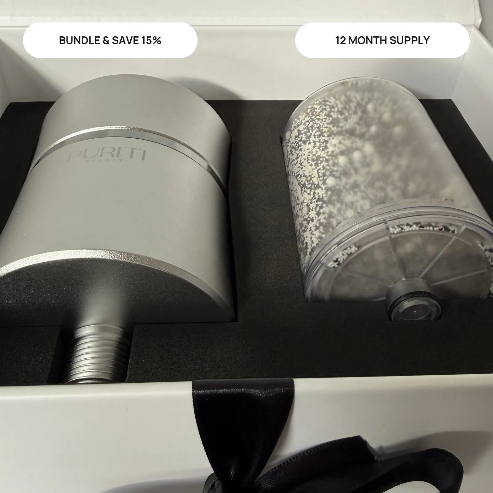 Puriti Everyday Wellness Bundle - Chrome - The Power of Purification For 12 Months, with 2 PURITI shower filter cartridges that maintain peak filtration  performance for a full year.  