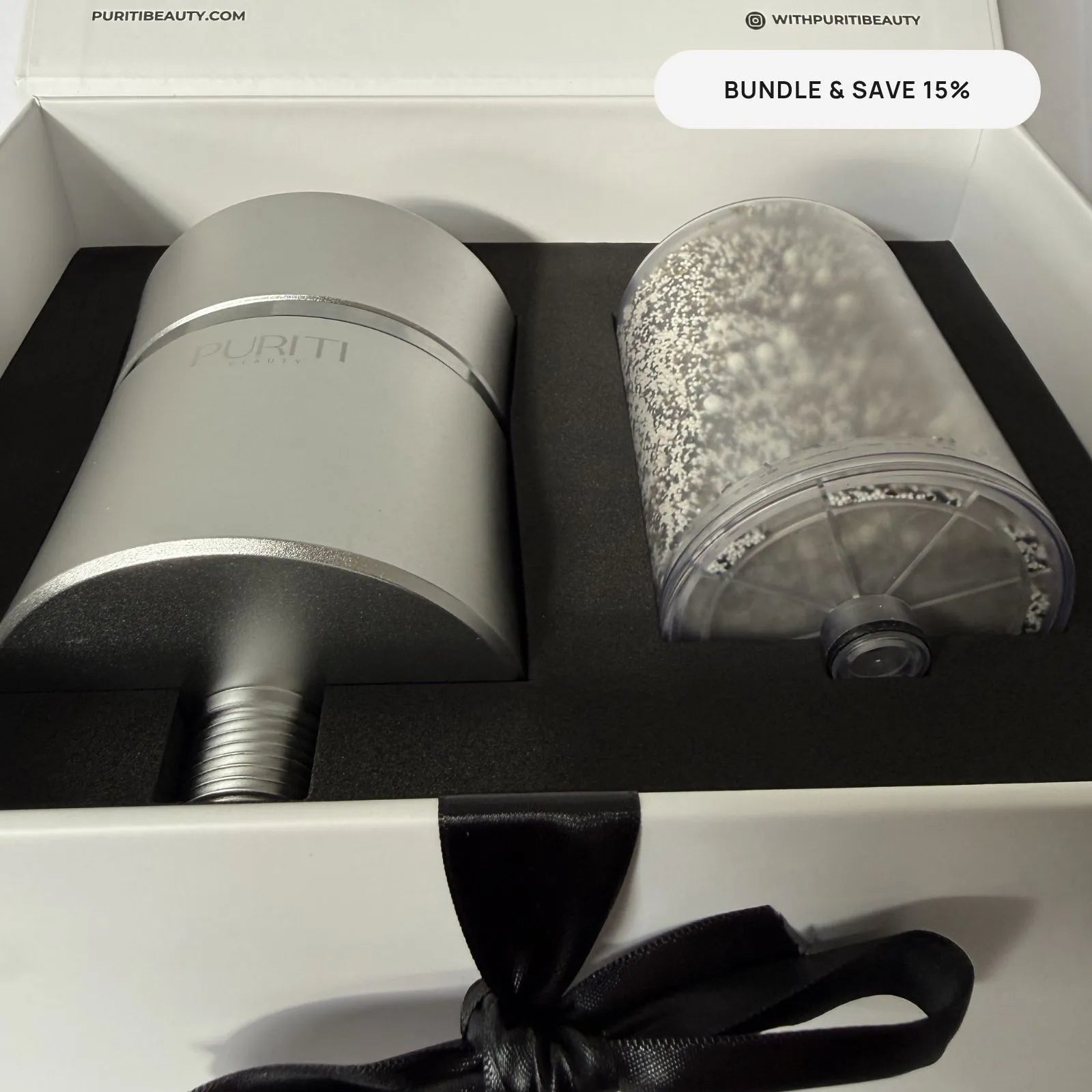 Puriti Everyday Wellness Bundle - Chrome - The Power of Purification For 12 Months, with 2 PURITI shower filter cartridges that maintain peak filtration  performance for a full year.  