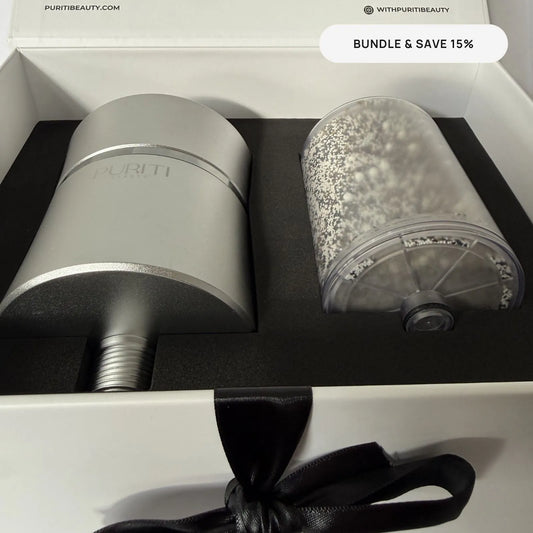 Puriti Everyday Wellness Bundle - Chrome - The Power of Purification For 12 Months, with 2 PURITI shower filter cartridges that maintain peak filtration  performance for a full year.  