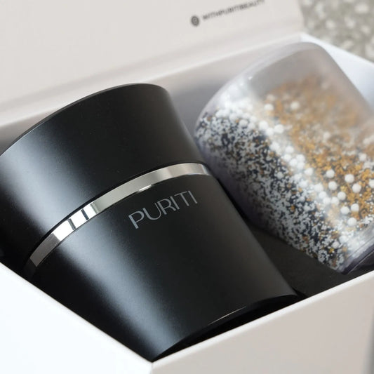 Puriti Everyday Wellness Bundle - Matt Black -  The Power of Purification For 12 Months, with 2 PURITI shower filter cartridges that maintain peak filtration  performance for a full year.  
