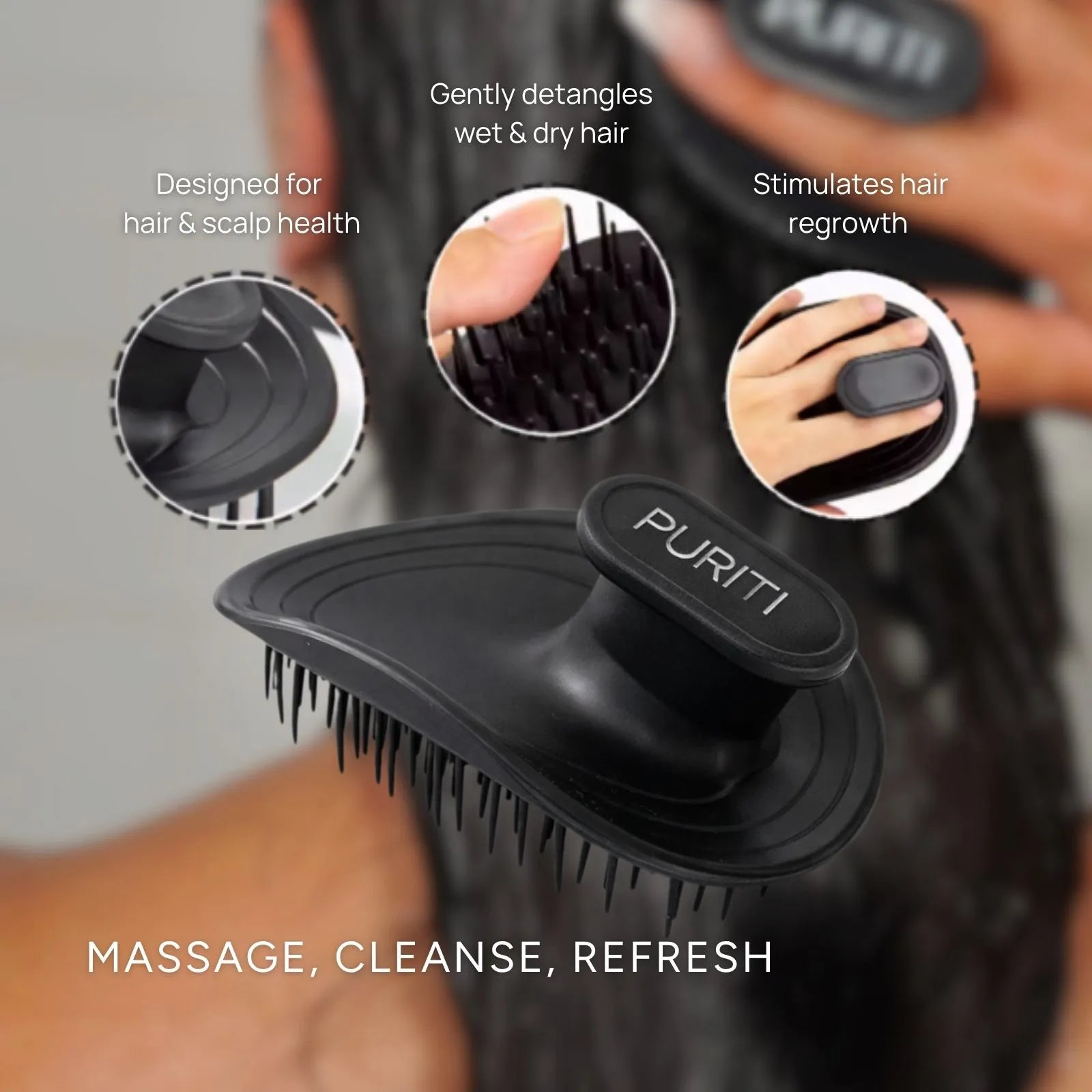 Puriti Scalp Massage Brush — Removes Product Build-Up and Promotes Healthy Scalp