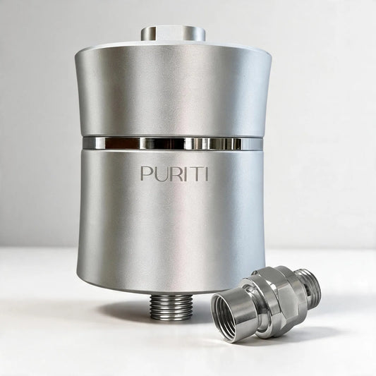 Puriti Premium Shower Filter Brushed Chrome/Silver — Removes Chlorine for Healthier Hair and Skin